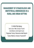 Management of Gynaecologic and Obstetrical Emergencies Rural Urban Guide
