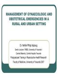 Management of Gynaecologic and Obstetrical Emergencies Rural Urban Guide