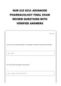 Exam &lpar;elaborations&rpar; NUR 635 &vert;NUR 635 Advanced Pharmacology Final