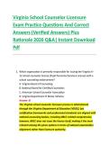 Virginia School Counselor Licensure &NewLine;Exam Practice Questions And Correct &NewLine;Answers &lpar;Verified Answers&rpar; Plus &NewLine;Rationale 2026 Q&A&vert; Instant Download &NewLine;Pdf 