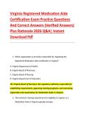 Virginia Registered Medication Aide &NewLine;Certification Exam Practice Questions &NewLine;And Correct Answers &lpar;Verified Answers&rpar; &NewLine;Plus Rationale 2026 Q&A&vert; Instant &NewLine;Download Pdf 