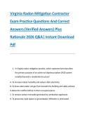Virginia Radon Mitigation Contractor &NewLine;Exam Practice Questions And Correct &NewLine;Answers &lpar;Verified Answers&rpar; Plus &NewLine;Rationale 2026 Q&A&vert; Instant Download &NewLine;Pdf 