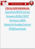 CDCA-ADEX Manual Questions with Correct Answers 2026 &vert; Complete Dental Licensure Exam Study Guide