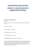 NCLEX PRACTICE EXAM 2026&sol;2027&NewLine;COMPLETE &plus; QUESTION EXAM WITH&NewLine;ANSWERS AND RATIONALES&NewLine;