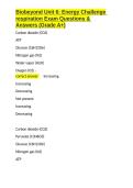 Biobeyond Unit 6 Energy Challenge respiration Exam Questions & Answers &lpar;Grade A&plus;&rpar;&period;docx&NewLine;&NewLine;