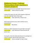 BioBeyond Energy Challenge Photosynthesis Exam Questions & Answers &lpar;Grade A&plus;&rpar;&period;docx&NewLine;&NewLine;