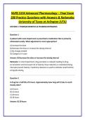 NURS 5334 Advanced Pharmacology &ndash; Final Exam &NewLine;200 Practice Questions with Answers & Rationales &NewLine;University of Texas at Arlington &lpar;UTA&rpar;