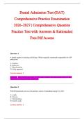 Dental Admission Test &lpar;DAT&rpar; &NewLine;Comprehensive Practice Examination &NewLine;2026&ndash;2027 &vert; Comprehensive Question &NewLine;Practice Test with Answers & Rationales&vert; &NewLine;Free Pdf Access