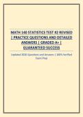 MATH 140 STATISTICS TEST &num;2 REVISED &vert; PRACTICE QUESTIONS AND DETAILED ANSWERS