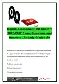 Health Assessment 301 Exam 1 2026&sol;2027 &ndash; 150&plus; Questions & Answers&comma; Physical Assessment&comma; Nursing Process&comma; Mental Status&comma; Pain & Skin Assessment