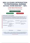 NSG 310 EXAM 3 INTRODUCTION TO PROFESSIONAL NURSING ACTUAL EXAM 2026&sol;2027 - 100&percnt;&NewLine;VERIFIED &vert; DETAILED RATIONALES - PASS GUARANTEED - A&plus; GRADED