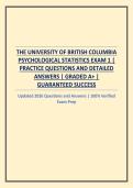 THE UNIVERSITY OF BRITISH COLUMBIA PSYCHOLOGICAL STATISTICS EXAM 1 &vert; PRACTICE QUESTIONS AND DETAILED ANSWERS