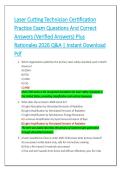 Laser Cutting Technician Certification &NewLine;Practice Exam Questions And Correct &NewLine;Answers &lpar;Verified Answers&rpar; Plus &NewLine;Rationales 2026 Q&A &vert; Instant Download &NewLine;Pdf 