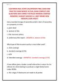 CALIFORNIA REAL ESTATE SALESPERSON FINAL EXAM AND &NewLine;PRACTICE EXAM NEWEST ACTUAL EXAM COMPLETE 300 &NewLine;QUESTIONS AND CORRECT DETAILED ANSWERS &lpar;VERIFIED &NewLine;ANSWERS&rpar; &vert;ALREADY GRADED A&plus;&vert;&vert;BEST BRAND NEW &NewLine;VERSION&vert;&vert;SURE PASS&excl;&excl;&excl;