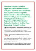 Tennessee Category 7 Pesticide Applicator Certification Examination 2026&sol;2027 Structural Pest Control TDA &ndash; Real-Style Exam Questions &vert; 100&percnt; Correct Answer s &vert; Pest Identification &vert; Pesticide Safety &vert; Label Comprehension 