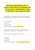 Real Estate National Practice Test &ndash; A Review of 350&plus; Pearson VUE Questions and Correct Answers with Rationales &sol; Pearson Vue Real Estate Latest Practice Test Bank