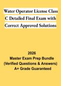 Water Operator License Class C Detailed Final Exam PDF &vert; Correct Answers&comma; Study Guide & Certification Review 2026
