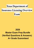 Texas Department of Insurance Licensing Overview Exam PDF &vert; Texas Insurance Licensing Study Guide&comma; Practice Questions & Review 2026