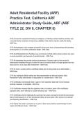 Adult Residential Facility &lpar;ARF&rpar; Practice Test&comma; California ARF Administrator Study Guide&comma; ARF &lpar;ARF TITLE 22&comma; DIV 6&comma; CHAPTER 6&rpar;&lpar;2026&sol;2027&rpar; Questions with Detailed Verified Answers&NewLine;