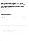 Fire Inspector 1 Study Exam 2026 Actual Questions and Correct Answers &lpar;Latest 2026 &sol; 2027 Update&rpar; Graded A&plus; 100&percnt; Guarantee Verified by Experts