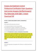 Erosion And Sediment Control &NewLine;Professional Certification Exam Questions &NewLine;And Correct Answers &lpar;Verified Answers&rpar; &NewLine;Plus Rationales 2026 Q&A &vert; Instant &NewLine;Download Pdf 