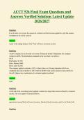 ACCT 526 Final Exam Questions and&NewLine;Answers Verified Solutions Latest Update&NewLine;2026&sol;2027