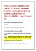 Water Environment Federation &lpar;Wef&rpar; &NewLine;Operator Fundamentals&colon; Wastewater &NewLine;Treatment Exam Questions And Correct &NewLine;Answers &lpar;Verified Answers&rpar; Plus &NewLine;Rationales 2026 Q&A &vert; Instant Download &NewLine;Pdf