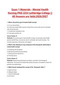 Exam 1 Materials - Mental Health Nursing PNG 2254 Lethbridge College &vert;&vert; All Answers are Valid&period;2026&sol;2027