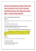Clinical Lab Equipment Repair Technician &NewLine;Exam Questions And Correct Answers &NewLine;&lpar;Verified Answers&rpar; Plus Rationales 2026 &NewLine;Q&A &vert; Instant Download Pdf 
