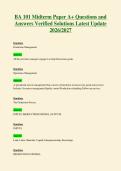 BA 101 Midterm Paper A&plus; Questions and&NewLine;Answers Verified Solutions Latest Update&NewLine;2026&sol;2027