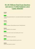 BA 101 Midterm Final Exam Questions&NewLine;and Answers Verified Solutions Latest&NewLine;Update 2026&sol;2027