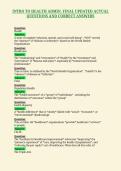 INTRO TO HEALTH ADMIN&period; FINAL UPDATED ACTUAL&NewLine;QUESTIONS AND CORRECT ANSWERS