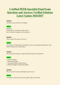 Certified PEER Specialist Final Exam&NewLine;Questions and Answers Verified Solutions&NewLine;Latest Update 2026&sol;2027