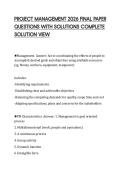 PROJECT MANAGEMENT 2026 FINAL PAPER&NewLine;QUESTIONS WITH SOLUTIONS COMPLETE&NewLine;SOLUTION VIEW
