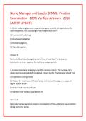 Nurse Manager and Leader &lpar;CNML&rpar; Practice &NewLine;Examination   100&percnt; Verified Answers   2026  &NewLine;LATEST UPDATE 