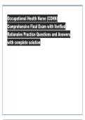 Occupational Health Nurse &lpar;COHN&rpar; &NewLine;Comprehensive Final Exam with Verified &NewLine;Rationales Practice Questions and Answers  &NewLine;with complete solution