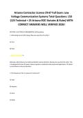 Arizona Contractor License CR-67 Full Exam&colon; Low &NewLine;Voltage Communication Systems Total Questions&colon; 150 &NewLine;&lpar;125 Technical &plus; 25 Arizona ROC Statutes & Rules&rpar; WITH &NewLine;CORRECT ANSWERS WELL VERIFIED 2026&excl;