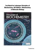 Lehninger Principles of Biochemistry&comma; 8th Edition Test Bank &vert; Nelson&comma; Cox & Hoskins &vert; Complete Questions & Answers