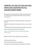 PROMETRIC CNA PRACTICE EXAM 2026 FINAL&NewLine;PAPER SOLVED QUESTIONS WITH FULL&NewLine;SOLUTION ALREADY PASSED