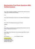 Biochemistry Final Exam Questions With Verified Answers  