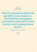 D664 Pre-Assessment Questions and 100&percnt; Correct Answers &sol; WGU D664 Pre-Assessment Latest Review 2026-2027&sol; D664 Learners and Learning Science Real PA