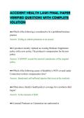 ACCIDENT HEALTH LAWS FINAL PAPER&NewLine;VERIFIED QUESTIONS WITH COMPLETE&NewLine;SOLUTION&NewLine;