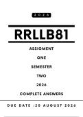 RRLLB81 Assignment 1 Answers - Semester 2 &vert; Due Date 20 August 2026