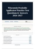Wisconsin Pesticide Applicator Practice Test Questions & Answers 2026-2027