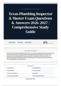 Texas Plumbing Inspector & Master Exam Questions & Answers 2026&sol;2027 Comprehensive Study Guide