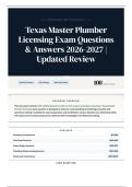 Texas Master Plumber Licensing Exam Questions & Answers 2026&sol;2027 Updated Review