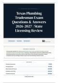 Texas Plumbing Tradesman Exam Questions & Answers 2026&sol;2027 State Licensing Review