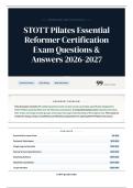 STOTT Pilates Essential Reformer Certification Exam Questions & Answers 2026-2027