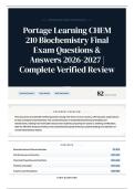 Portage Learning CHEM 210 Biochemistry Final Exam Questions & Answers 2026-2027 Complete Verified Review