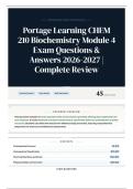 Portage Learning CHEM 210 Biochemistry Module 4 Exam Questions & Answers 2026-2027 Complete Review